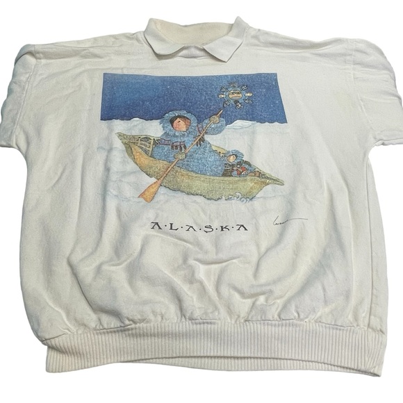 VTG Wek The World Eskimos In Boat Alaska Sweatshirt with Collar Mens Sz 1 (L-XL) - Picture 7 of 13